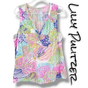 Lilly Pulitzer Essie Tank Top Roar of the Sea Multicolor 100% Cotton Womens XL